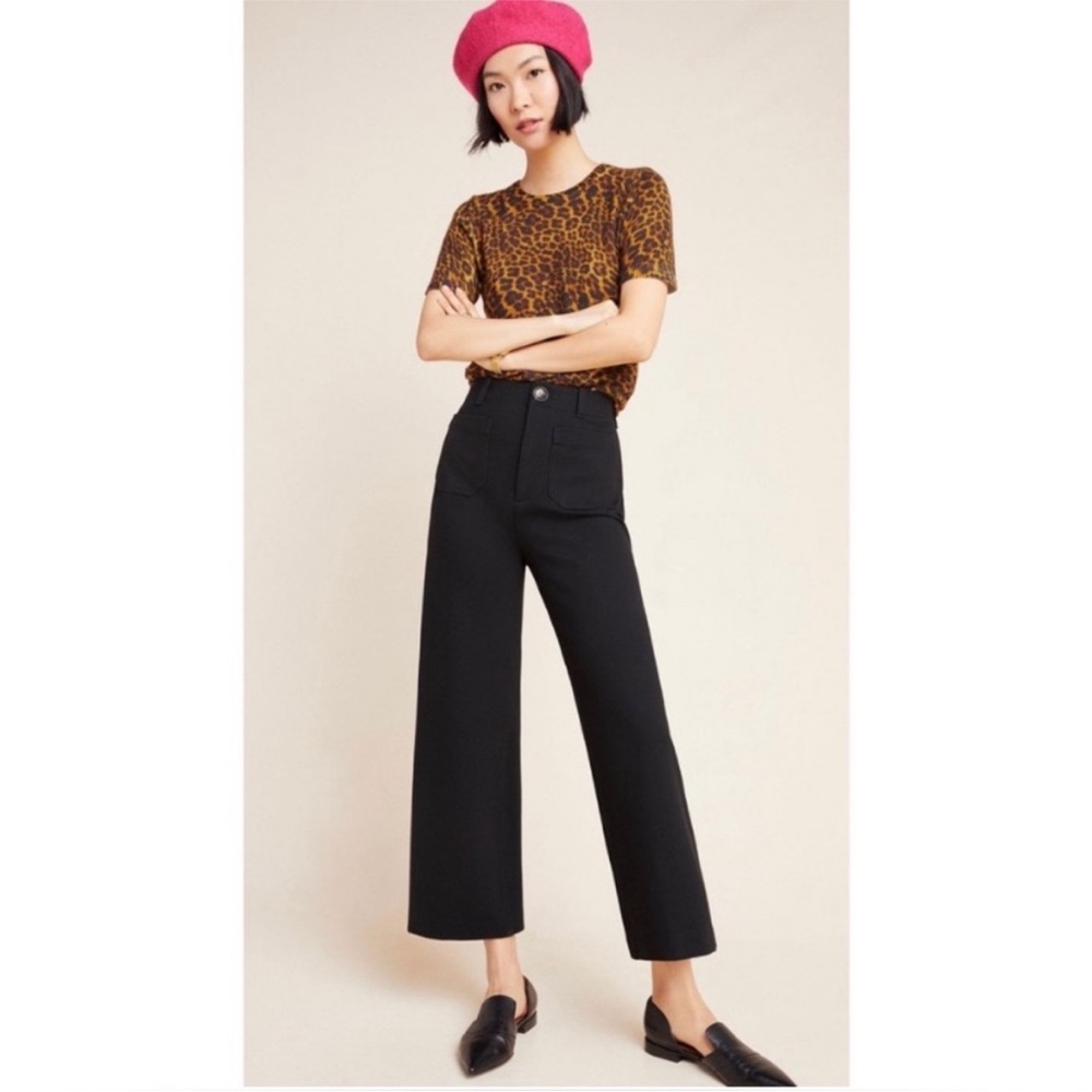 Anthropologie Courtney Ponte Wide Leg Cropped Pants in Black Size 0